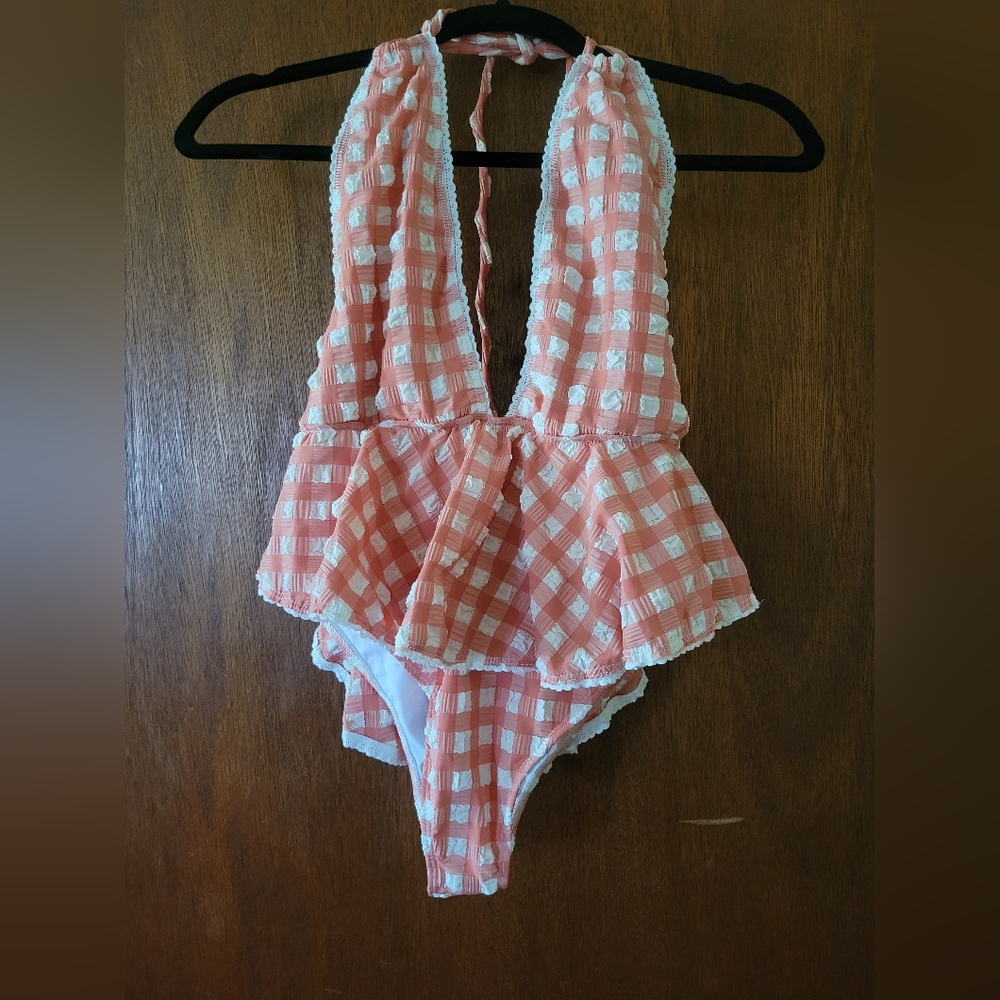 Montce Shrimp Gingham Pampas One Piece Swimsuit